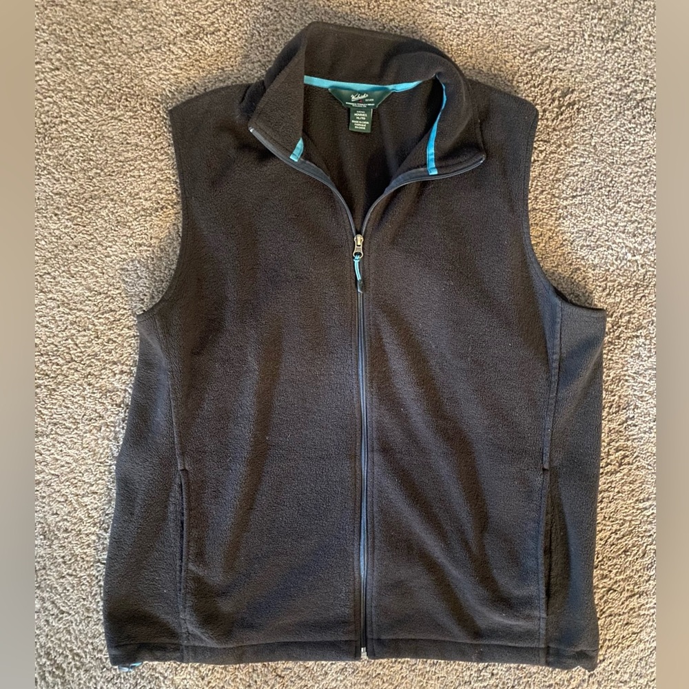 Woolrich Chocolate Brown Fleece Vest with Teal Accents Men’s XL - Picture 2 of 10